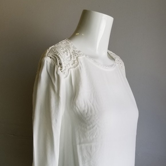 NWT JOIE Porcelain Cream Off White Blouse w. Crochet Lace Back Panel MSRP $238 - Picture 7 of 13